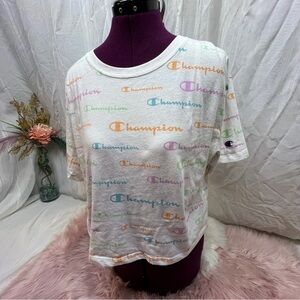 Champion logo rainbow crop top T-shirt size large